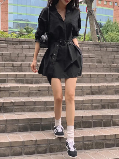 Blazer Collar Waist-Tailored Shirt Dress