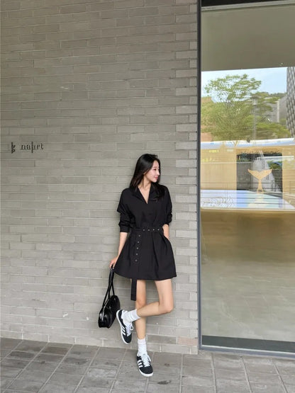 Blazer Collar Waist-Tailored Shirt Dress