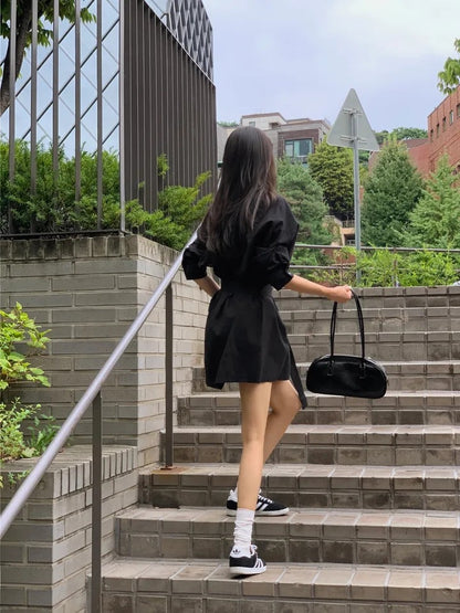 Blazer Collar Waist-Tailored Shirt Dress