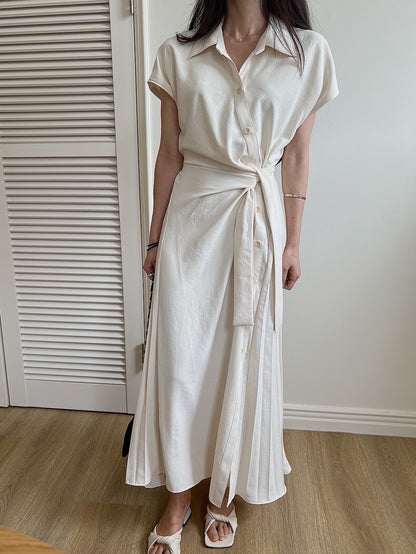 Asymmetrical Lace-up Button-down Dress