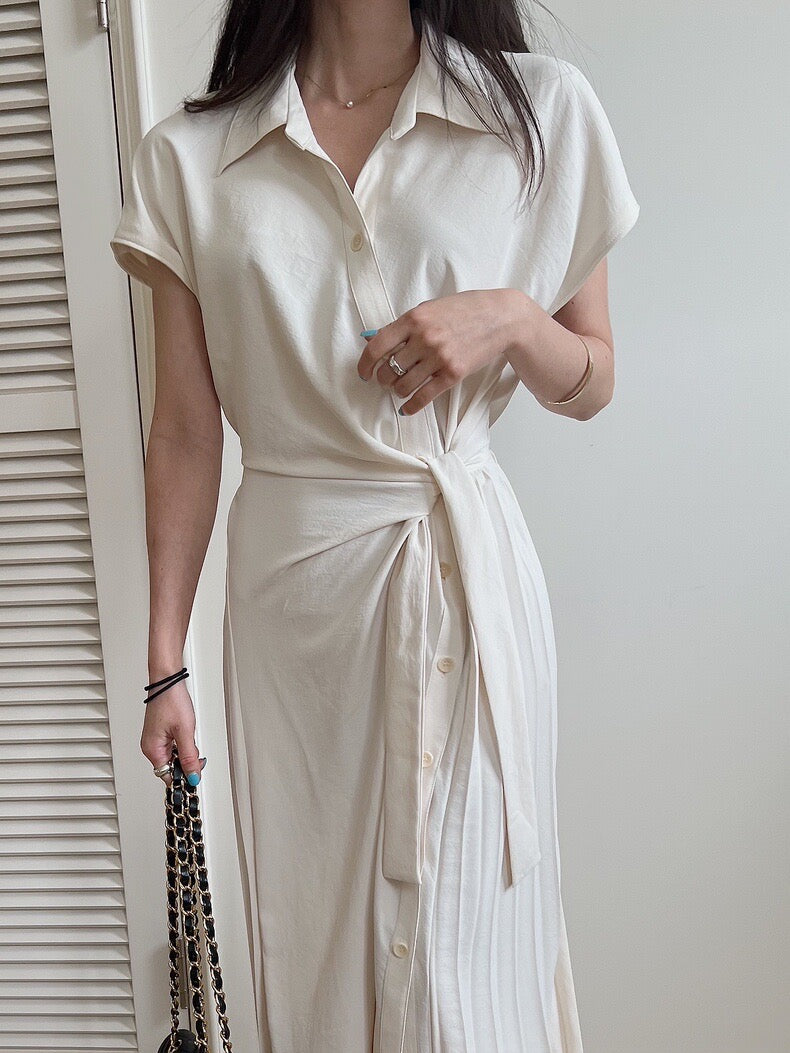Asymmetrical Lace-up Button-down Dress