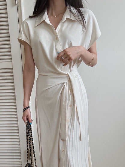 Asymmetrical Lace-up Button-down Dress