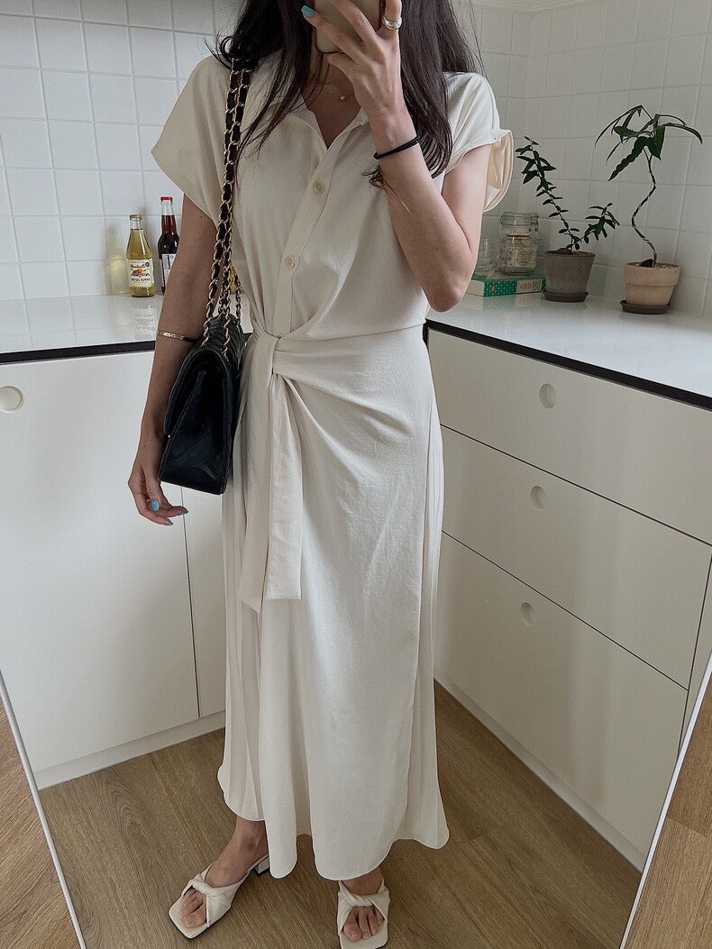 Asymmetrical Lace-up Button-down Dress