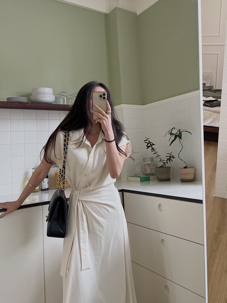 Asymmetrical Lace-up Button-down Dress