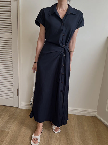 Asymmetrical Lace-up Button-down Dress