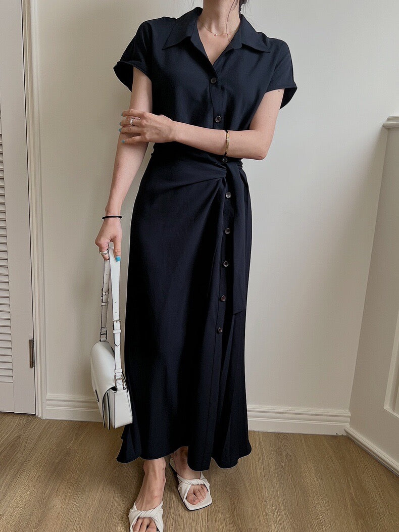 Asymmetrical Lace-up Button-down Dress