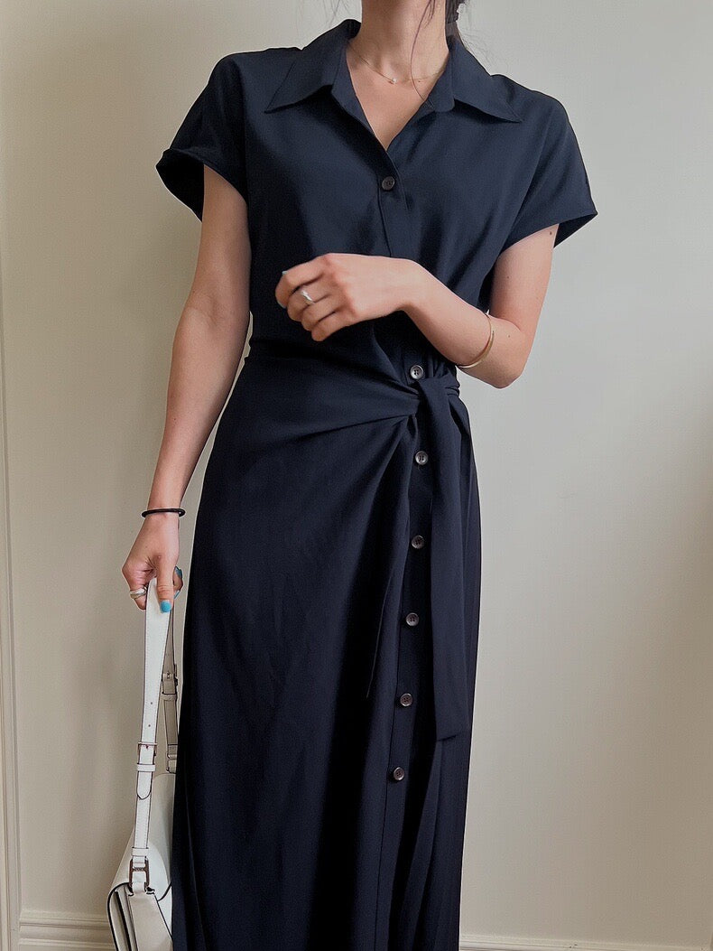 Asymmetrical Lace-up Button-down Dress