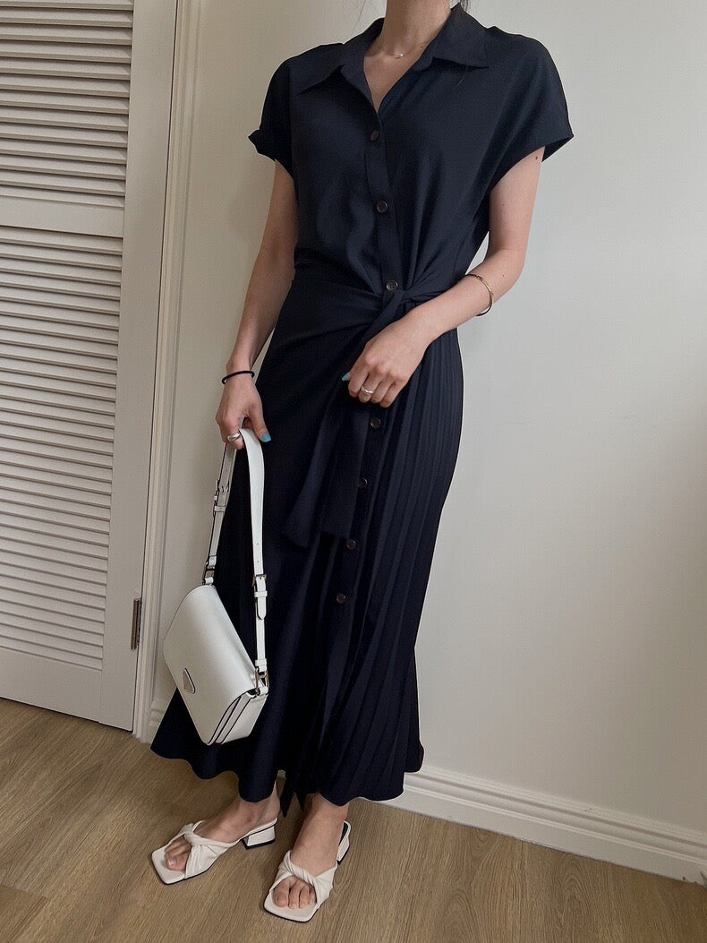 Asymmetrical Lace-up Button-down Dress