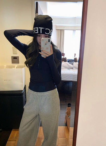 V-neck Half Button Slim Fit Knitted Top