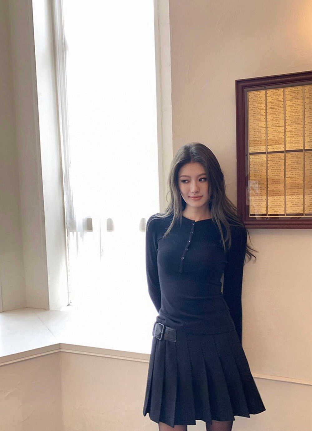 V-neck Half Button Slim Fit Knitted Top