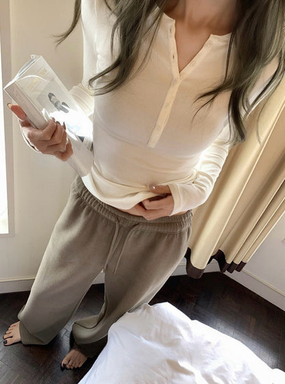 V-neck Half Button Slim Fit Knitted Top