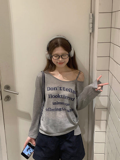 Slouchy Letter Off-Shoulder Top + Casual Shorts Set