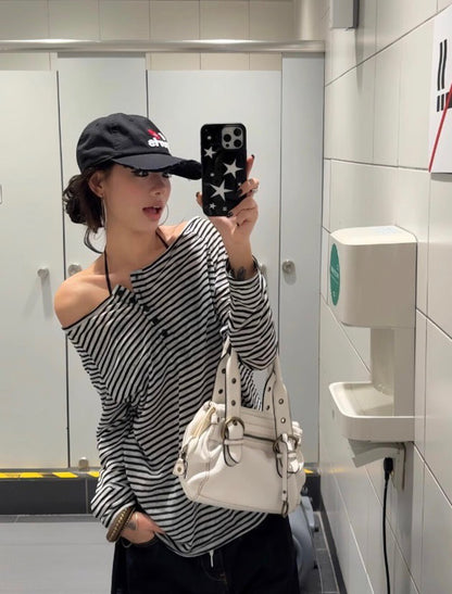 アメリカンヴィンテージストライプのカラーブロック日焼け防止長袖＋ネックホルダーバックショットセット