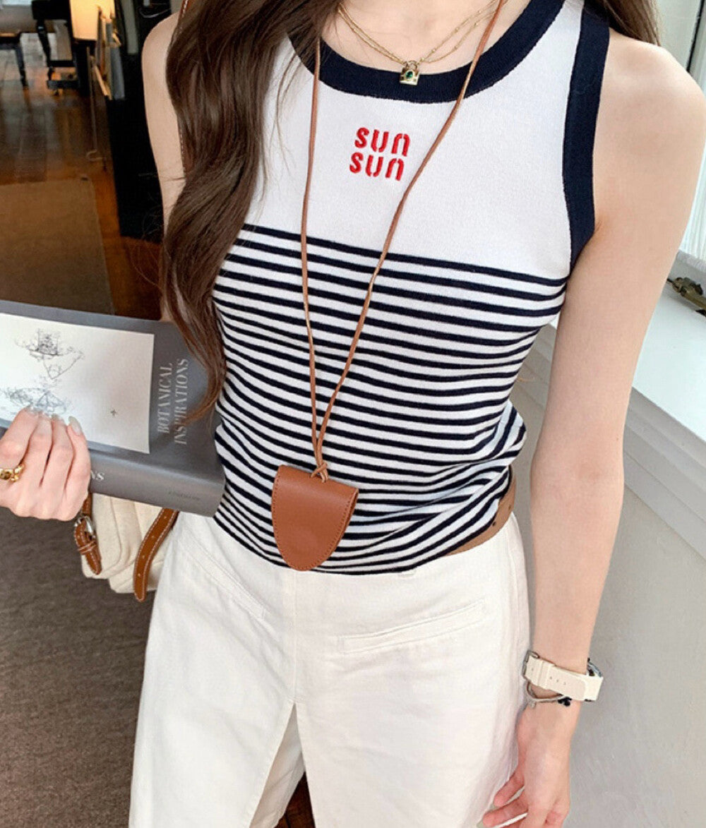 配色ストライプニットベスト