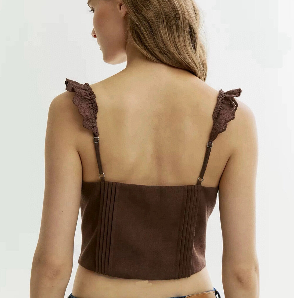 レース縁取りの紐付きデザインキャミソール