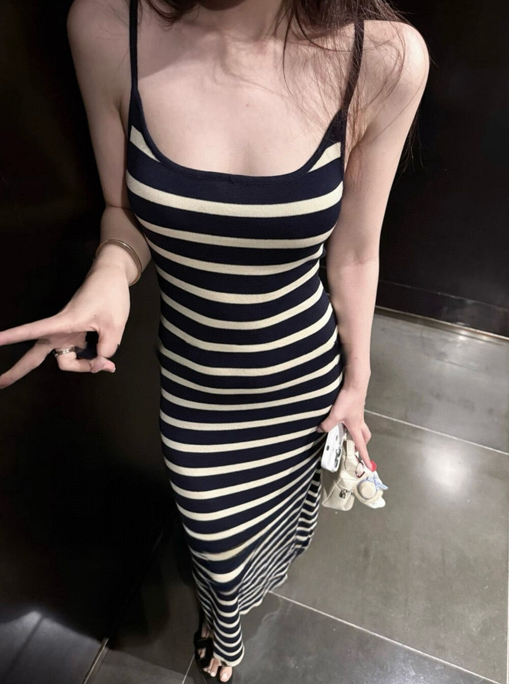 French Striped Knit Camisole Dress