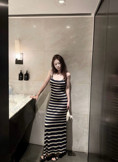 French Striped Knit Camisole Dress