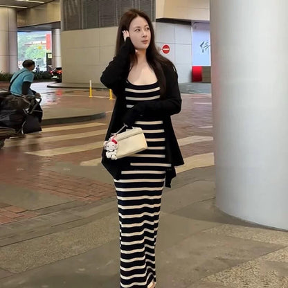 French Striped Knit Camisole Dress