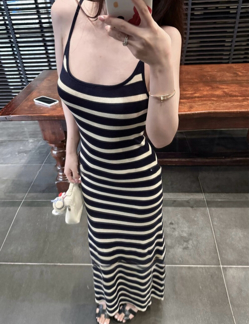 French Striped Knit Camisole Dress