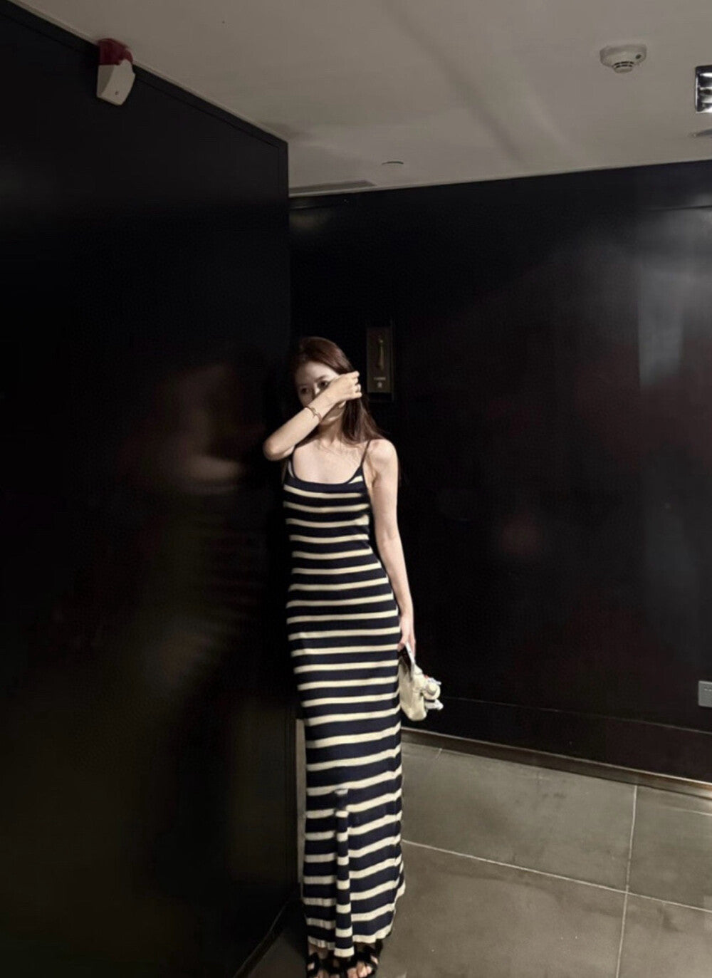 French Striped Knit Camisole Dress