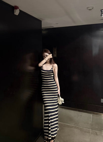 French Striped Knit Camisole Dress