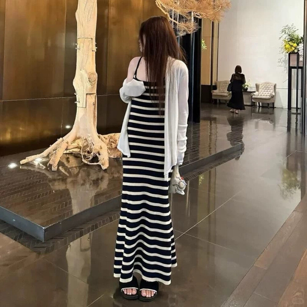 French Striped Knit Camisole Dress