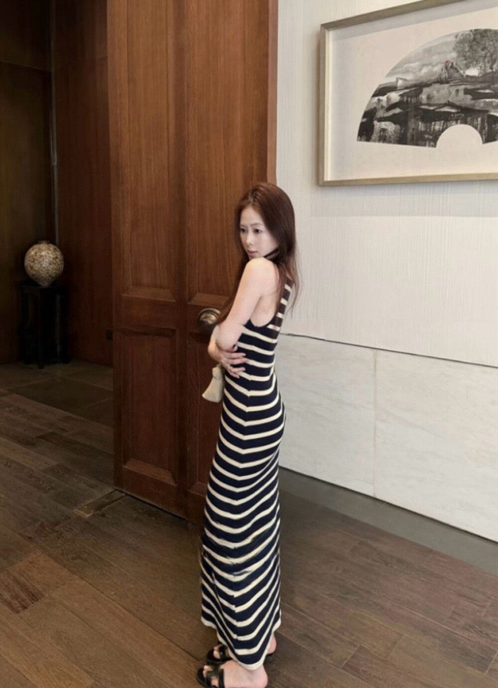 French Striped Knit Camisole Dress