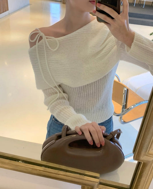 Versatile Off-Shoulder Tie-Knit Top