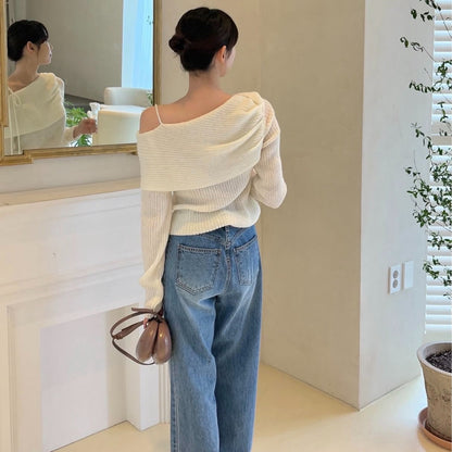 百搭露肩系帶針織Top