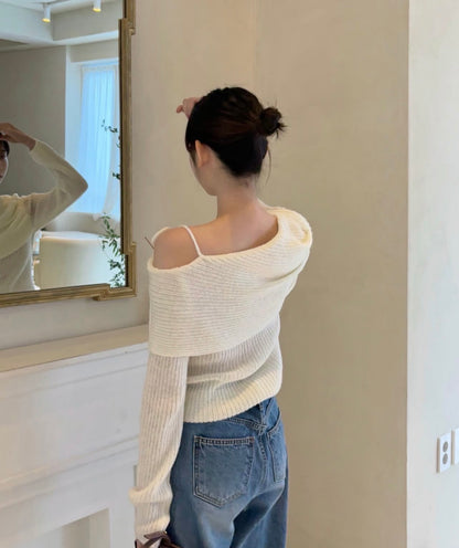 百搭露肩系帶針織Top