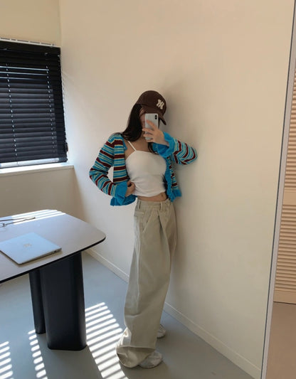 條紋荷葉邊針織開衫