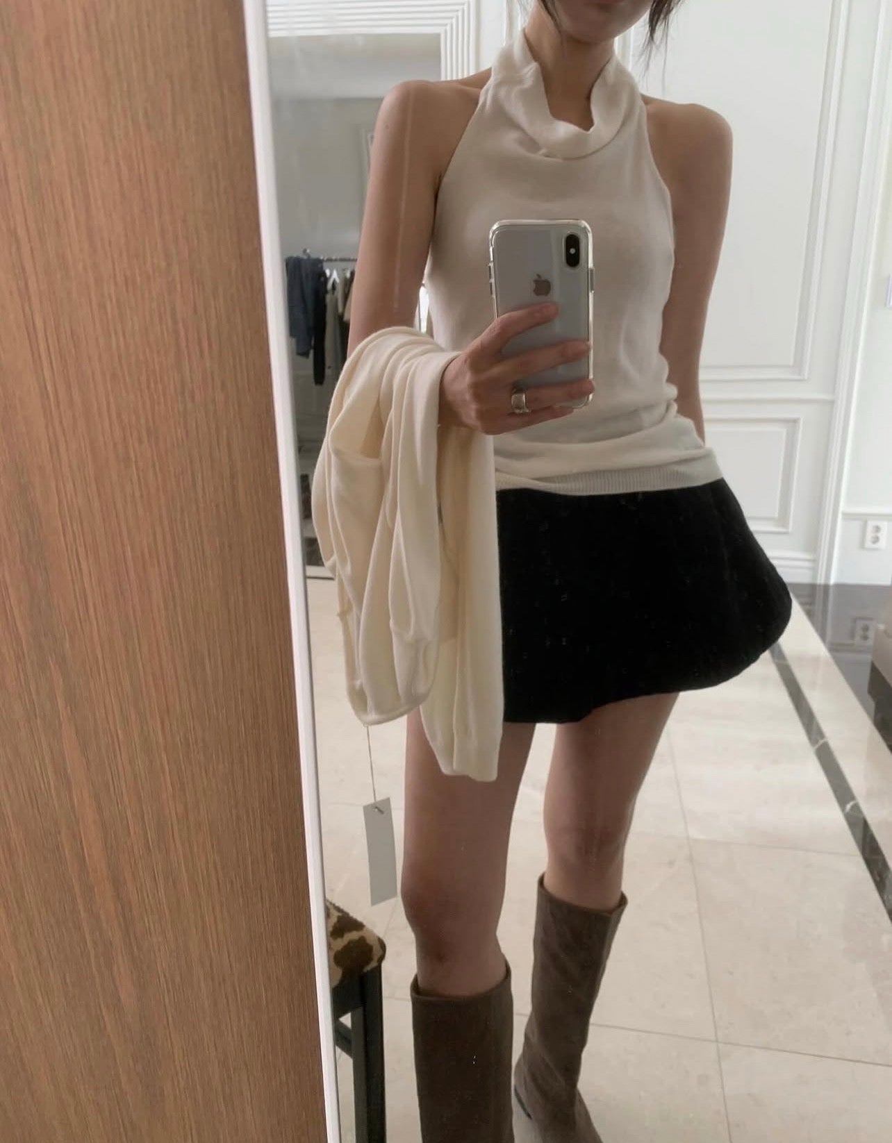 ハイネックバックレスタンクトップ+カーディガンセット