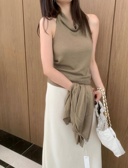 ハイネックバックレスタンクトップ+カーディガンセット