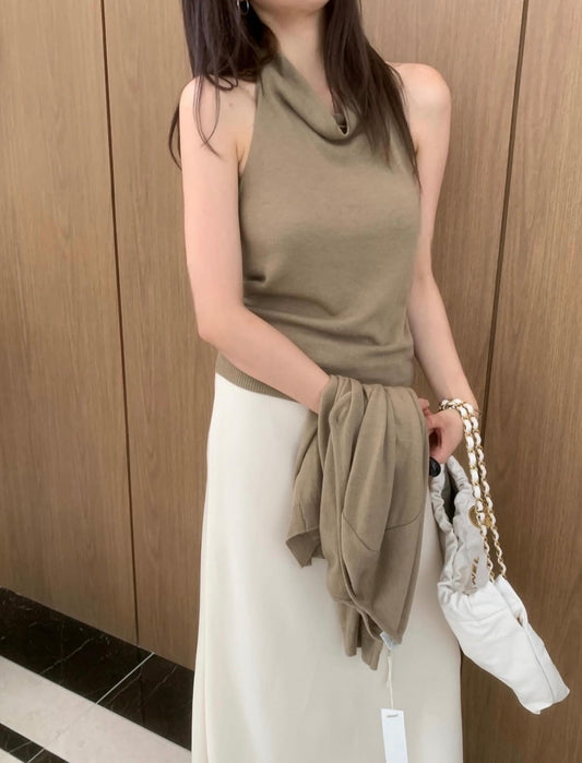 高領露背背心+開衫set