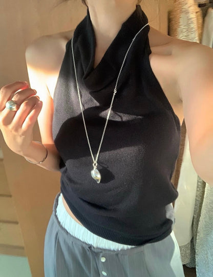 ハイネックバックレスタンクトップ+カーディガンセット