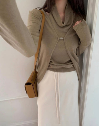 ハイネックバックレスタンクトップ+カーディガンセット