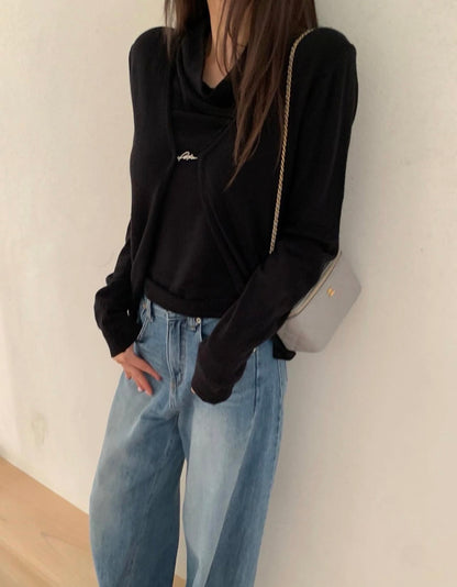 ハイネックバックレスタンクトップ+カーディガンセット