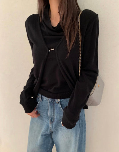 ハイネックバックレスタンクトップ+カーディガンセット