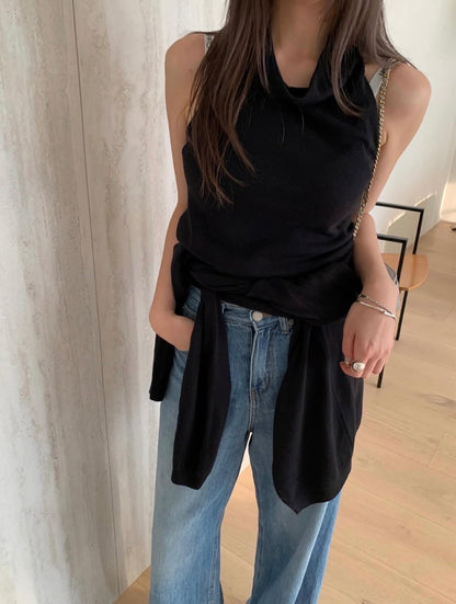 ハイネックバックレスタンクトップ+カーディガンセット