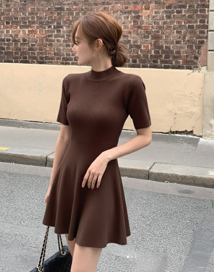 Minimalist Mock Neck Knit Dress