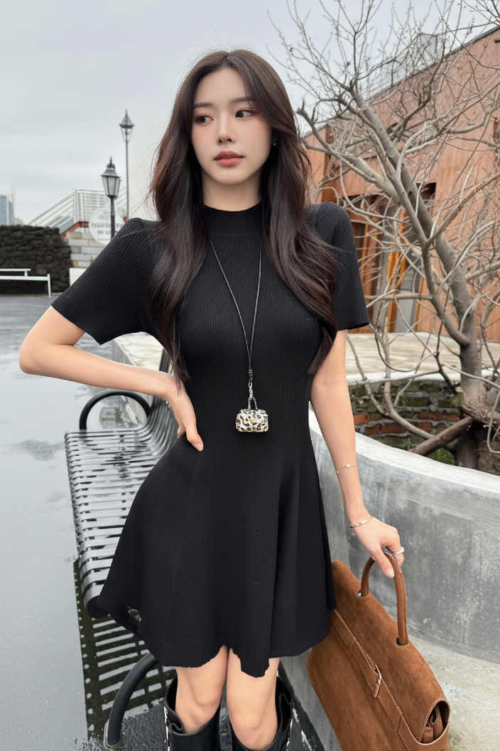 Minimalist Mock Neck Knit Dress