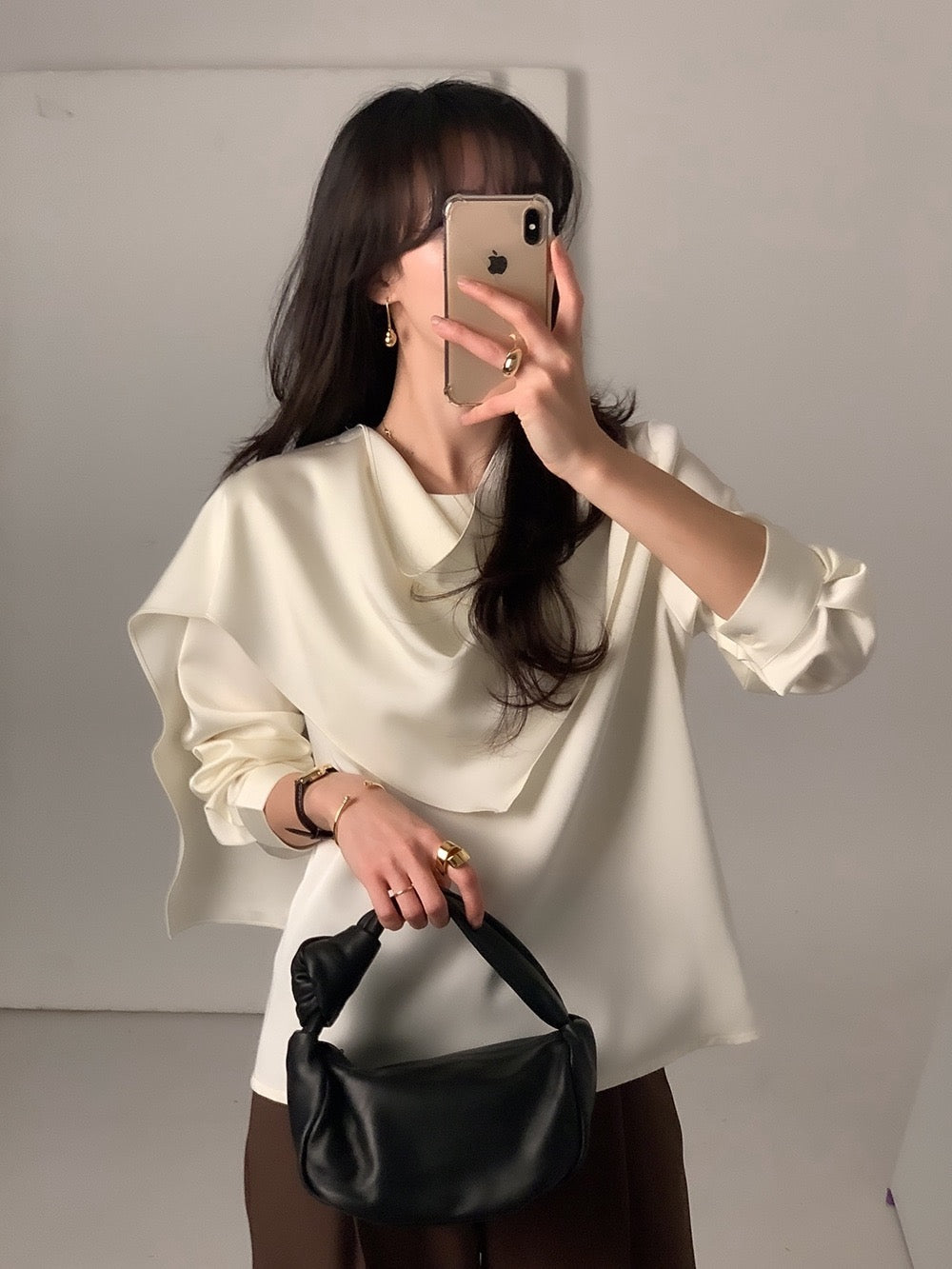 Elegant Draped Long Sleeve Shirt