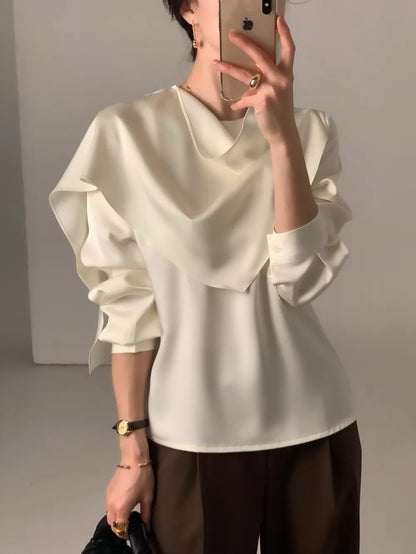 Elegant Draped Long Sleeve Shirt