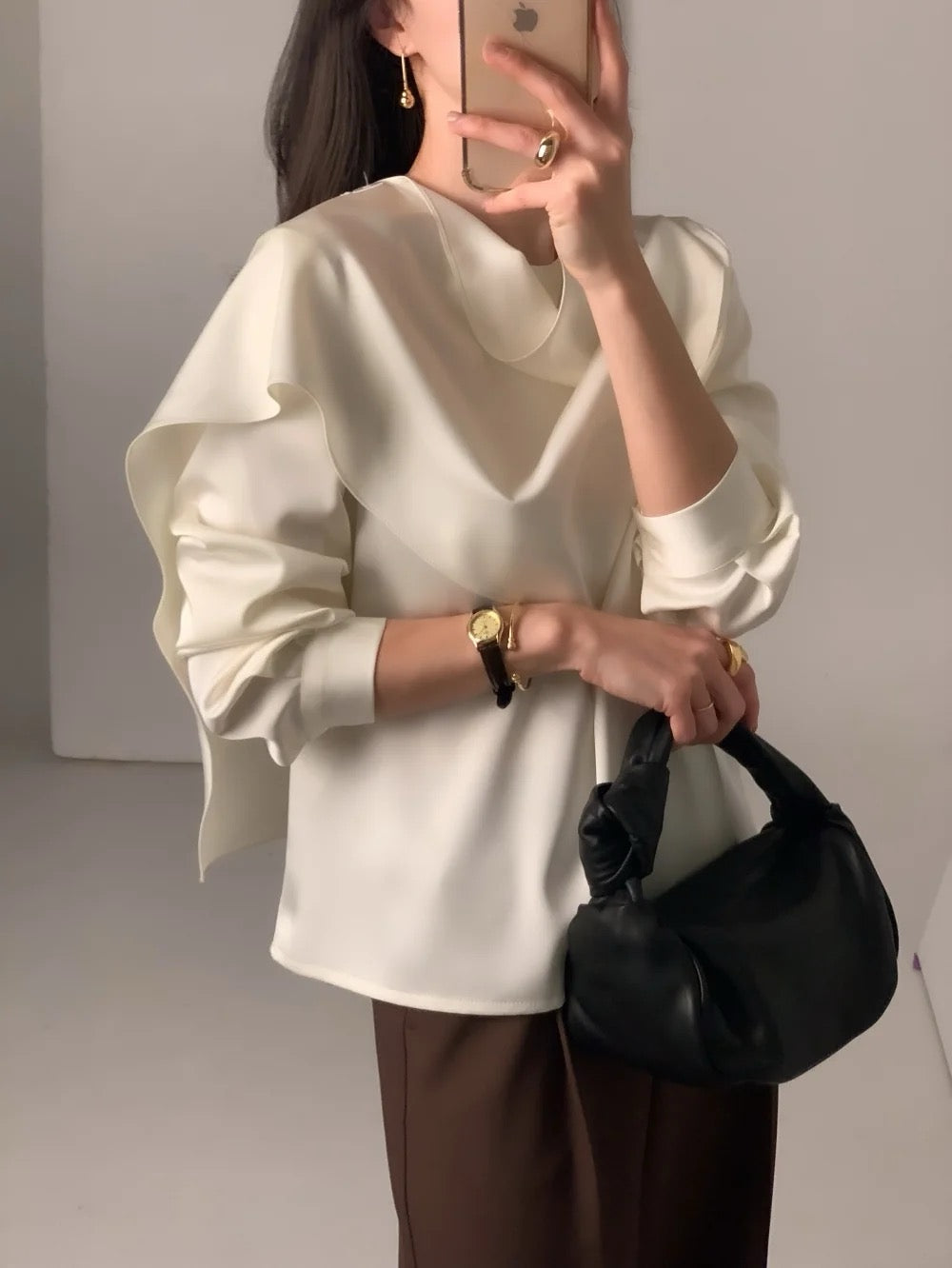 Elegant Draped Long Sleeve Shirt
