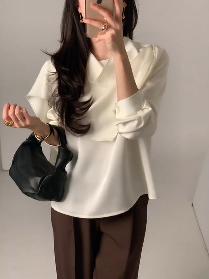 Elegant Draped Long Sleeve Shirt