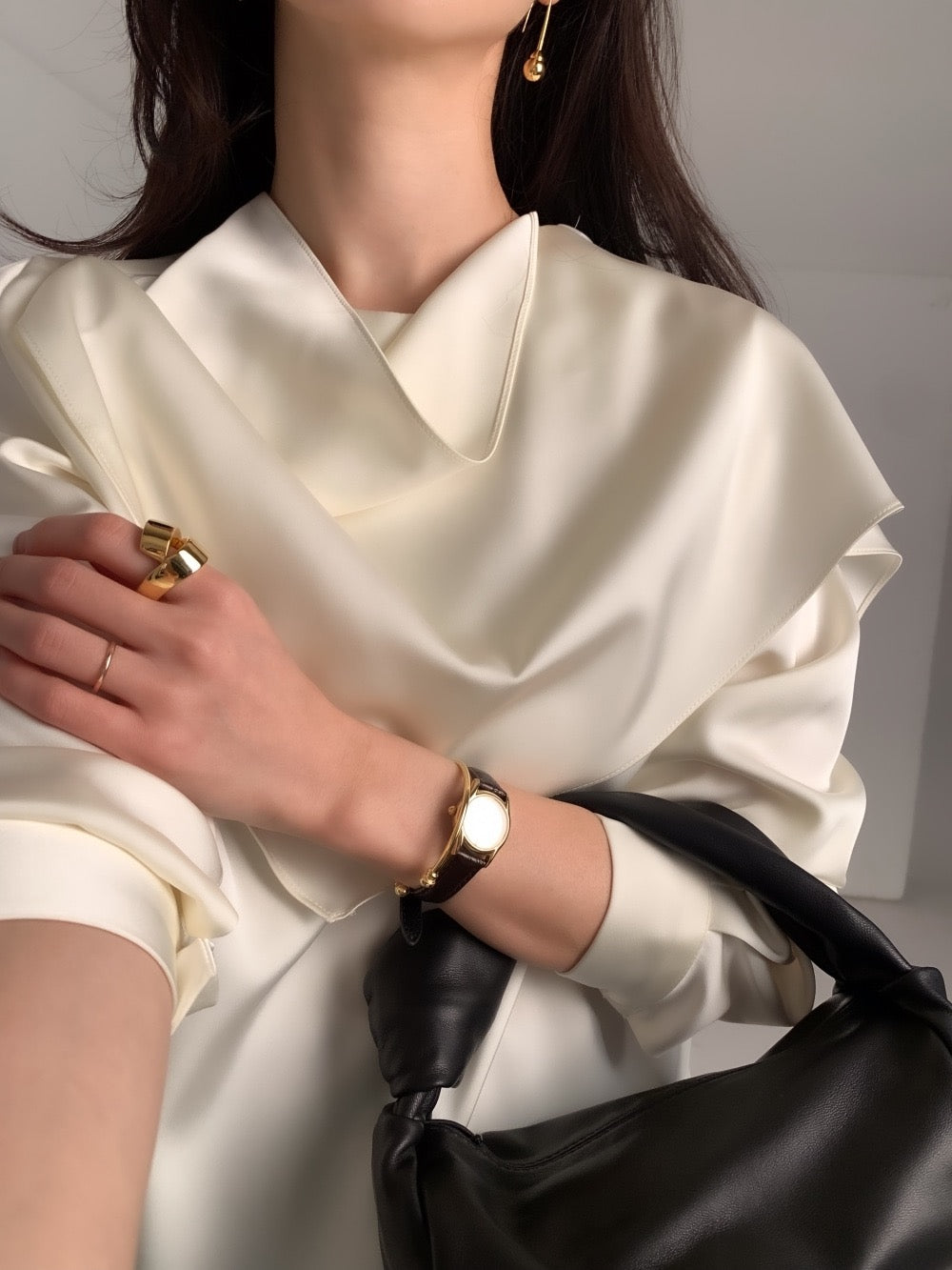 Elegant Draped Long Sleeve Shirt