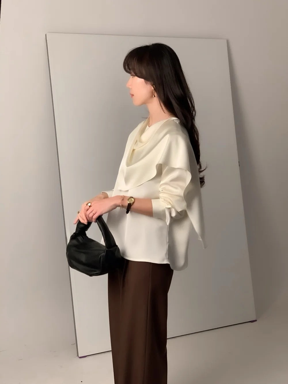 Elegant Draped Long Sleeve Shirt