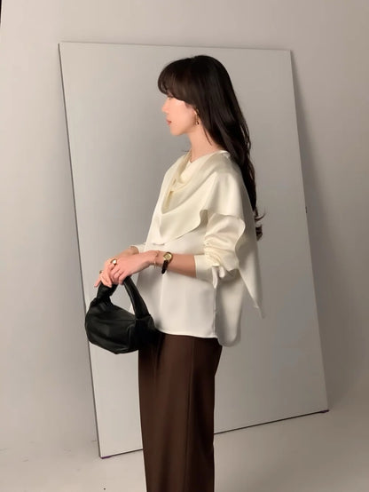 Elegant Draped Long Sleeve Shirt