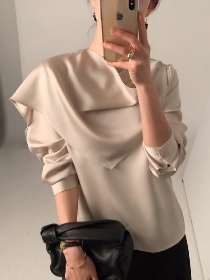 Elegant Draped Long Sleeve Shirt