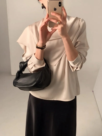 Elegant Draped Long Sleeve Shirt